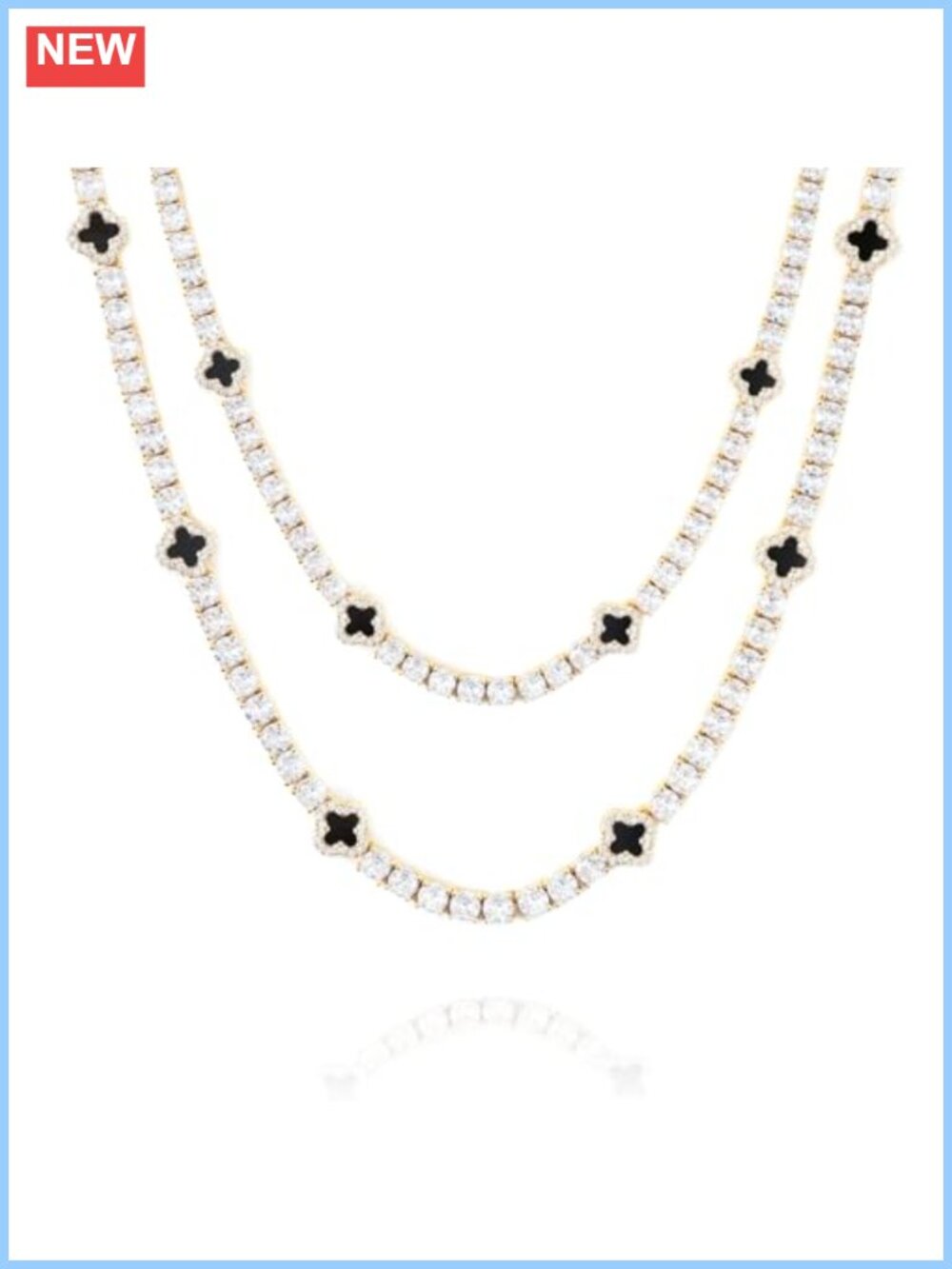 LuxeFlex 4mm Iced Out Four Leaf Tennis Chain Necklace White Gold Plated 5A